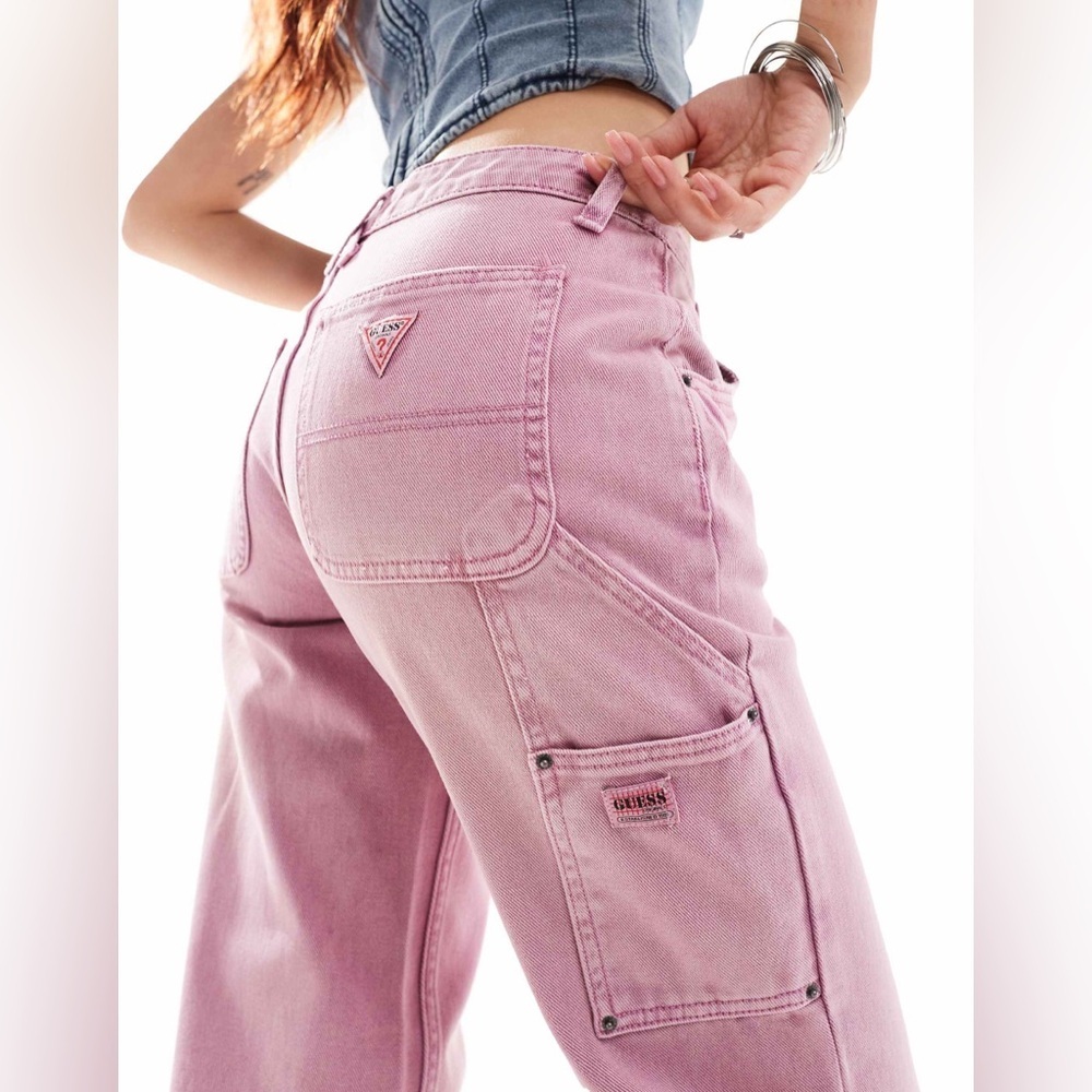 New Guess Originals carpenter denim jeans in overdyed pink SZ 27
